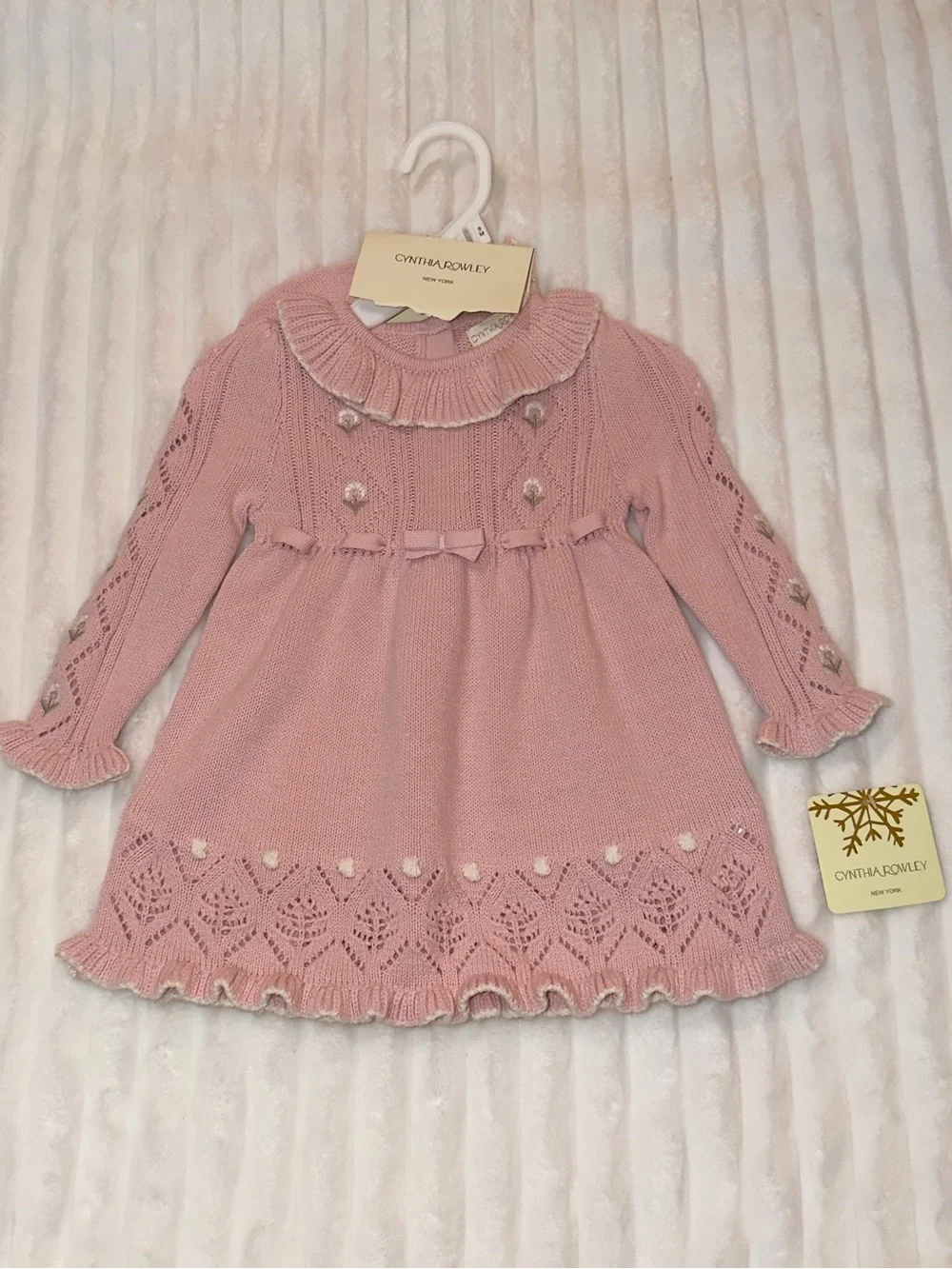 Cynthia Rowley Soft Pink Knit Baby Dress with Ruffle Neck